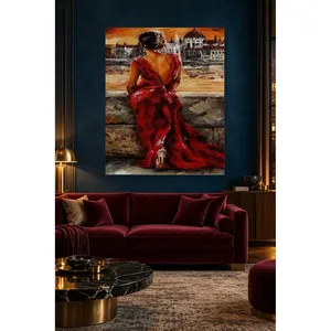 Fida, femme en robe rouge et vue sur Budapest, impression sur toile - Product Image 3