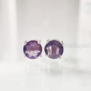 Pendientes de Plata de Ley 925 con Amatista Natural, Piedra de Nacimiento de Febrero, Regalo de San Valentín, Joyería Hecha a Mano - Product Image 1