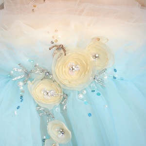 เดรสผ้าทูลประดับลูกปัดดอกไม้3D หลายชั้นสำหรับเด็กผู้หญิงสีฟ้าทะเลพร้อมแขนสั้นเดรส Muriel สไตล์เจ้าหญิงสำหรับงานปาร์ตี้ - Product Image 4