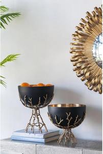 Bol décoratif antique noir avec support en or pièce d'accent classique faite à la main pour l'affichage de salon salle à manger ou la décoration de luxe - Product Image 5