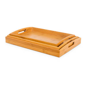 Lot de 3 plateaux de service en bois d'acacia et bambou plateau rectangulaire avec élément décoratif pour usage domestique - Product Image 3