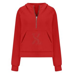 Sudaderas con capucha de algodón de alta calidad para mujer Sudaderas con media cremallera de fábrica personalizadas con cuello simulado lavado y bordado Servicio OEM - Product Image 3