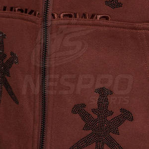 Meilleur matériel hiver décontracté fermeture éclair strass polaire poche sweats à capuche pour hommes manches longues Street Wear coton mélangé - Product Image 6