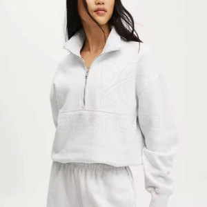 Breathable Winter <b>Women</b> <b>Quarter</b>-<b>Zip</b> Knitted Streetwear Pullover Sweatshirt Casual Loose Fit Front Logo Lightweight Outerwear - Product Image 5
