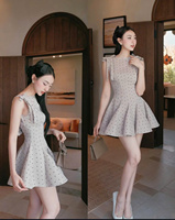 Robe évasée beige à pois avec nœud d'épaule Personnalisable OEM/ODM Made in Vietnam