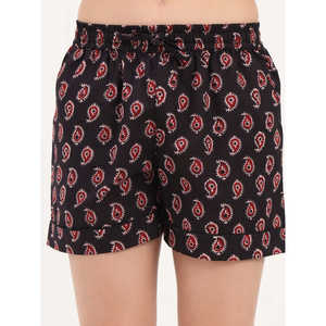 Divena กางเกงขาสั้นผ้าฝ้ายพิมพ์ลาย Paisley สีดำสำหรับผู้หญิง - Product Image 4