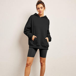 Nueva moda de mujer de algodón grueso de manga larga con capucha de gran tamaño Sudadera negra suelta Logo frontal Streetwear para otoño - Product Image 6