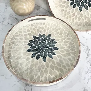 Meilleure vente d'assiettes de chargeur rondes en incrustation de nacre OEM variété de modèles plateau de service personnalisé pour le Ramadan - Product Image 6