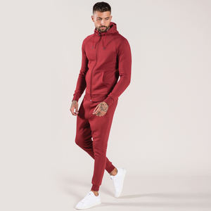 Cardinal Color Men's Fitted Gym Wear Slim Zipper-up Sports Hoodie Set Sudadera personalizada Precio al por mayor Washed Technics - Product Image 3