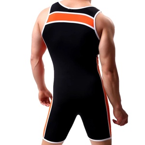 Combinaison de lutte en tricot interlock contrastée orange et noir pour les combats en direct - Product Image 3