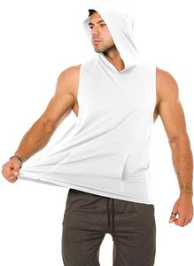 Camisetas sin mangas con capucha de entrenamiento de algodón liso de alta calidad con estampado personalizado camiseta sin mangas con corte muscular para culturismo sudaderas con capucha de gimnasio para hombres - Product Image 5