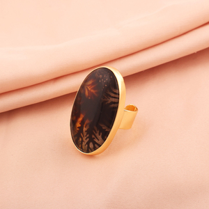 Haute qualité naturel montana agate cabochon pierres précieuses anneau laiton plaqué or pince réglage forme ovale bague réglable pour dames - Product Image 3