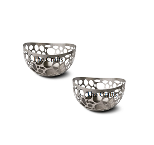 Ensemble de deux bols à chocolat de conception moderne, de tailles différentes, en fer couleur argent, qualité supérieure. - Product Image 1