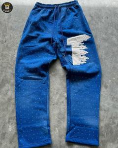 Pantalon droit à jambes larges en strass brillant vintage pour hommes Long cordon Streetwear vêtements pantalon en strass - Product Image 4