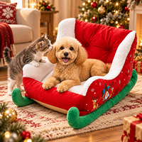 Weihnachtsschlitten-Haustierbett Weiches Samt-Hundesofa mit Rutschfester Unterseite Festtagskissen für Kleine und Mittelgroße Hunde und Katzen