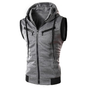 Low OEM Summer Color Sports Men's Zipper Sleeveless Fitness Hoodies Hooded <b>Vest</b> Men's Clothing Fashion Men's Casual <b>Running</b> Top - Product Image 1