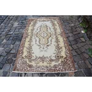 พรมตุรกีวินเทจคลาสสิกสีน้ำตาลเบจ3.7 x 6.8ft ต่อผ้าวูลยางรูปสี่เหลี่ยมสำหรับห้องนั่งเล่นห้องนอนของวัยรุ่น - Product Image 1