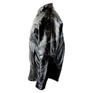 Chemise en cuir pour hommes Biker Motorcycle en cuir lisse de buffle véritable Poches de poitrine avant Fermeture à boutons Doublure intérieure en satin - Product Image 4
