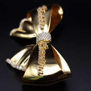 Broche vintage en or massif 14 carats avec nœud en ruban et diamants, bijoux fins de luxe, pierre de moissanite naturelle taille brillant, nouveau design tendance - Product Image 3