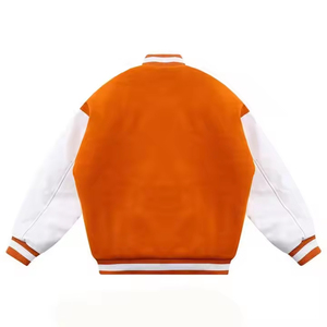 Logo personnalisé laine chenille broderie Baseball Letterman vestes pour hommes Vintage blanc Orange cuir manches universitaire formelle - Product Image 2