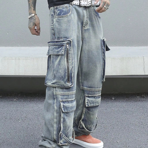 Tendance Vintage Hip-Hop Hommes Écologique Pantalon De Travail Lourd Conception De Marque Sol Abandonné Multi-Poche Plaid Plus La Taille - Product Image 1