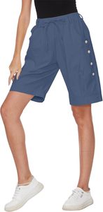 Most Trending Ladies <b>Shorts</b> 100% Cotton Mid Waist Beach <b>Shorts</b> With Pockets Decoration Buttons Quick Dry Swim <b>Shorts</b> For Ladies - Product Image 4
