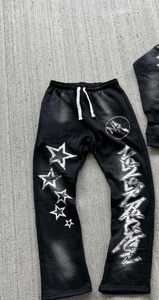 Conjunto de Sudadera con Capucha y Pantalones Acampanados con Estampado Vintage Lavado Ácido con Logotipo Personalizado, Talla Grande, Ligero, de Secado Rápido, Cortavientos, Unisex - Product Image 5