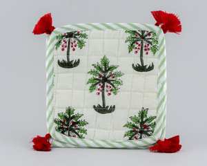 White and Green Palm Print Coasters 100% Cotton India Block Printed Fabric Coasters 5*5 Inch for <b>Coffee</b> Mug <b>Coffee</b> Table - Product Image 5