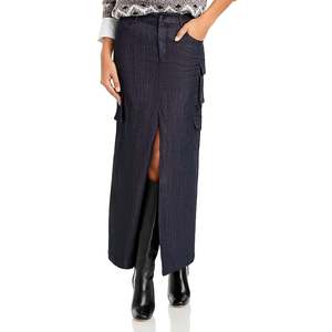 Jupe longue Line Dot Mora en denim gris vintage, imprimé décontracté, techniques de déchirage, coupe droite, idéale pour le printemps, l'été, l'automne et l'hiver - Product Image 1