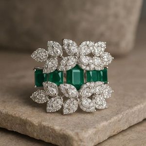 3D Design Green Carre Cut Lab Grown Moissanite Women's <b>Statement</b> <b>Ring</b> IGI Certified Party Wear Evening Events Wedding - Product Image 2