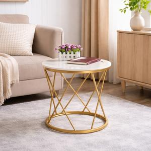 Marble Tabletop <b>Small</b> Round <b>Side</b> <b>Table</b> Gold Wrought Iron Frame Modern Accent Furniture <b>For</b> <b>Living</b> <b>Room</b> Home Decor Use Interior - Product Image 2