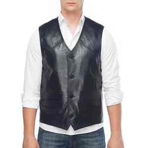 Gilet en cuir véritable pour hommes, de style personnalisé, de haute qualité, chaud et imperméable, de différentes tailles, gilet en cuir de couleur unie - Product Image 3
