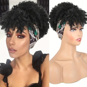 Perruques Courtes à Nœud Coulissant Imprimé Léopard, Crépues Afro Frisées Synthétiques, avec Petit Bonnet, Bandeau Écharpe - Product Image 3