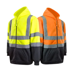 high quality breathable and durable Road Safety Hoodies Warm Fleece Jacket Hi Vis Men's Reflective Hoodies