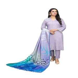 Diseñador damas estilo modesto invierno bordado ecológico hasta la rodilla estilo paquistaní Kameez Shalwar trajes rectos - Product Image 1