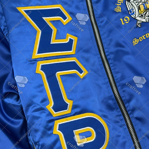 Sigma Gamma Rho Sorority SGRho Custom Satén Béisbol Bomber Varsity Jacket - Product Image 3