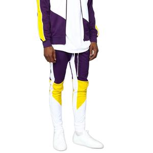 Survêtement coupe ajustée à capuche en coton avec logo personnalisé pour homme, style mode OEM, bloc de couleurs violet - Product Image 5