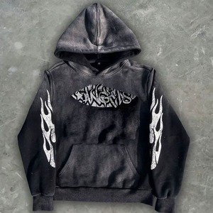 ชุดวอร์มพิมพ์ลายพัฟฟ์สไตล์ใหม่ล่าสุดสำหรับผู้ชาย ฤดูหนาว มีฮู้ด ล้างสีแบบแอซิด ชุดลำลองสำหรับกิจกรรมกลางแจ้ง เสื้อกล้ามแบบดิสเทรส - Product Image 3