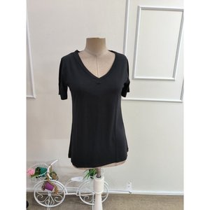 Women'<b>s</b> Short-Sleeved V-Neck Viscose <b>Blouse</b>, 35460 - Black - Product Image 4