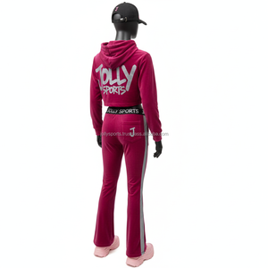 Ensemble de survêtement pour femmes en velours de haute qualité, 280 GSM, respirant, polyester, élasthanne, style à panneaux, logo personnalisé, survêtements grande taille - Product Image 5