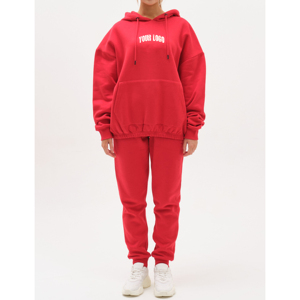 Logo personnalisé femmes 100% coton polaire survêtement Baggy Style décontracté Jogging costume 2 pièces ensemble surdimensionné à capuche pantalons de survêtement hiver - Product Image 4