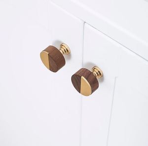 Luxury Brass & Wooden Knob <b>Pull</b> Cabinet Drawer <b>for</b> <b>Home</b> Dresser Door Cabinet Furniture Decorative Kitchen Wardrobe Handle Knobs - Product Image 3