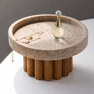 Plateau décoratif de luxe tendance en travertin, best-seller, avec pieds courts en pierre, pour table basse moderne et décoration intérieure. - Product Image 4