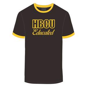 HBCU hombres educados Chenille contraste Trim Ringer camiseta marrón con letras bordadas doradas ropa universitaria de algodón suave - Product Image 6