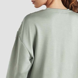 Sweat-shirt à col rond en coton léger pour femmes avec logo personnalisé Sweat-shirt en gros à motif solide avec doublure - Product Image 4