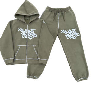 Ensemble survêtement rayé personnalisé pour homme avec logo, fermeture éclair, pantalon de survêtement à capuche avec design brodé, vêtements de sport décontractés d'hiver - Product Image 1