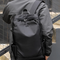 Sac à dos en polyester durable, noir mat, géométrique, minimaliste, fermeture éclair, imperméable, 36-56L, pour ordinateur portable 15,6 pouces, unisexe