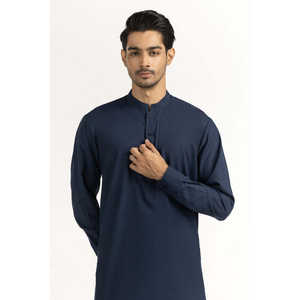 <b>Men's</b> Navy Basic <b>Kurta</b> with Regular Fit 100% Cotton Material Wrinkle Free Eastern Wear Summer - Product Image 5
