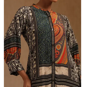 Multi Color impreso mujeres Kurta único indio y pakistaní ropa vestido mujeres con ajuste suelto negro étnico Casual diario Top - Product Image 1