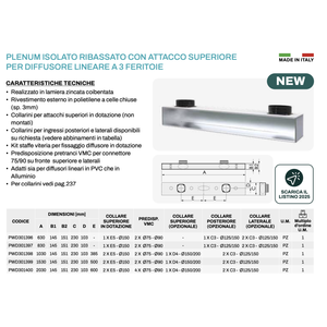 Système Tecnosystemi pour climatiseur, plénum isolé abaissé avec raccordement supérieur pour diffuseur linéaire à 3 fentes - Product Image 2